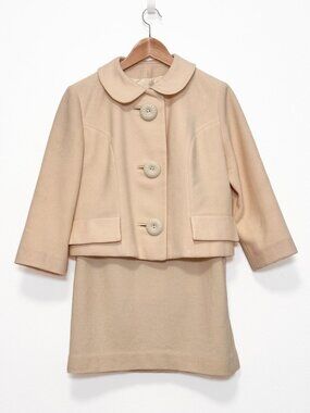 Vintage 1960s Cream Jacket & Skirt Set XS Mod Peter Pan Collar